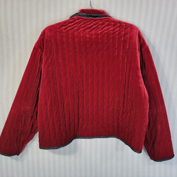john paul richard womens velevt quilted jacket wine red size large button front - Picture 8 of 10